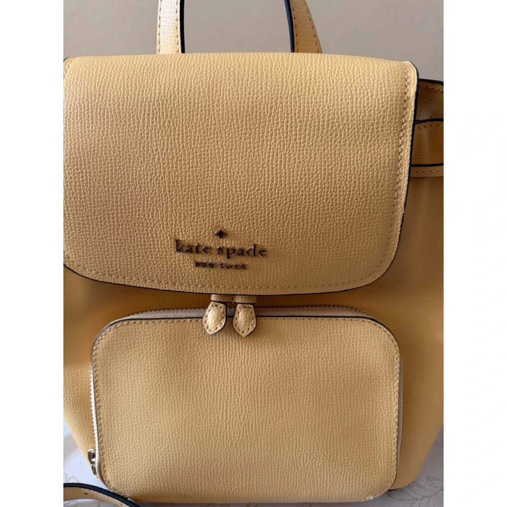 Kate Spade New York Yellow Pebbled Leather Drawstring Backpack Bag